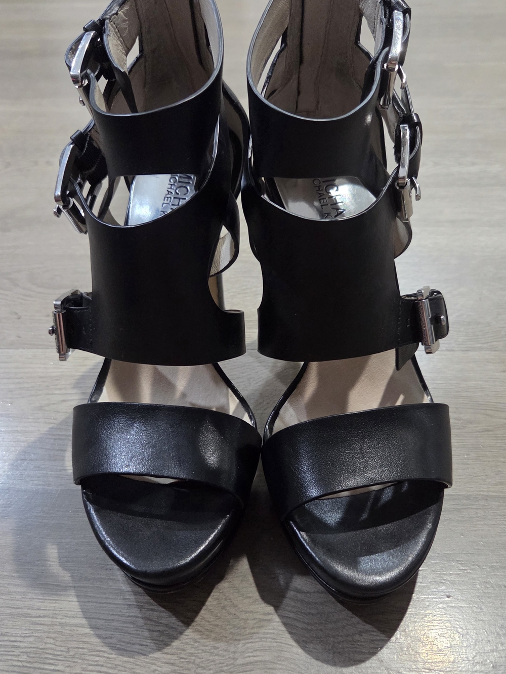 Michael Kors Black Multi-Strap Buckle Platform Heels